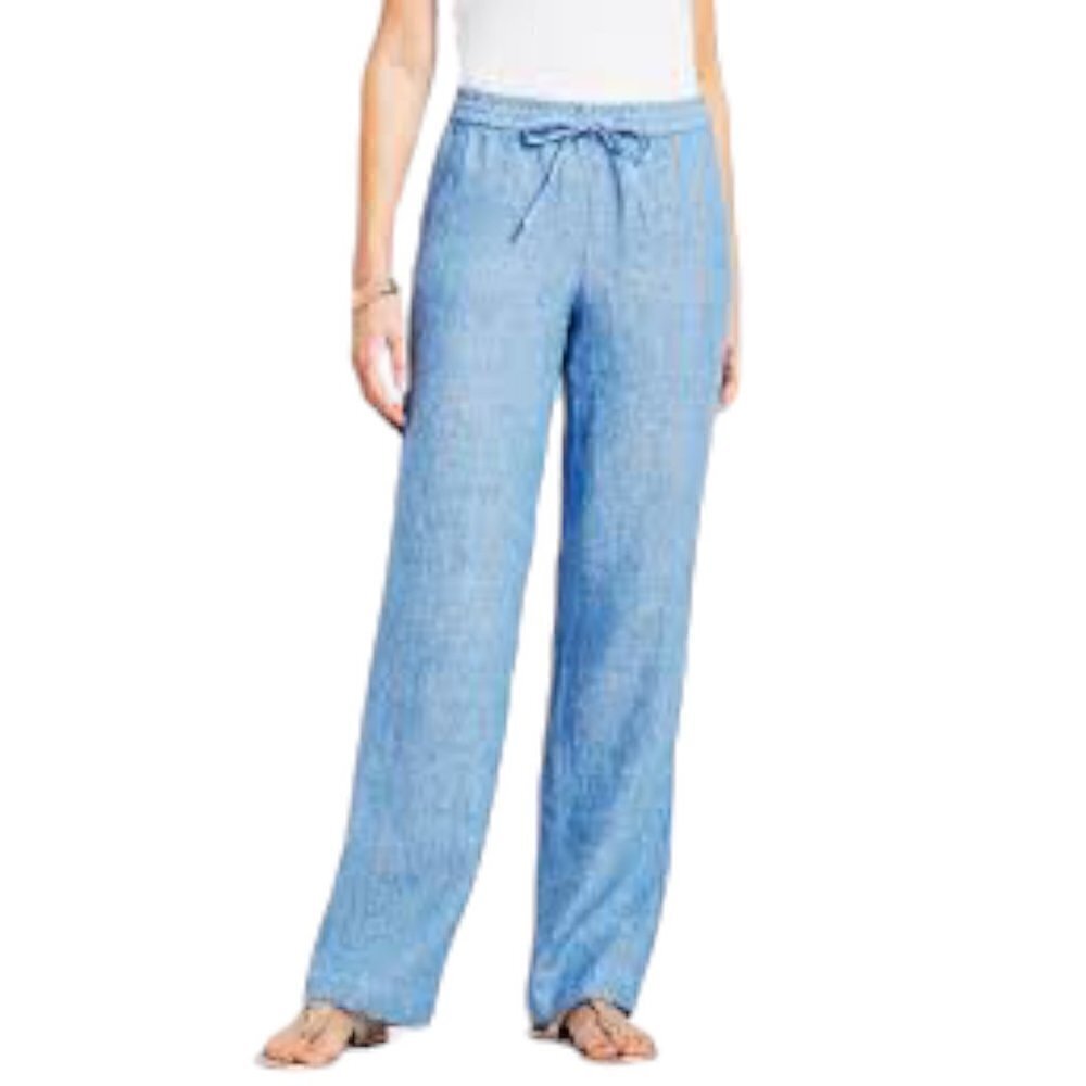 Talbots Blue Linen Wide Leg Pants 8